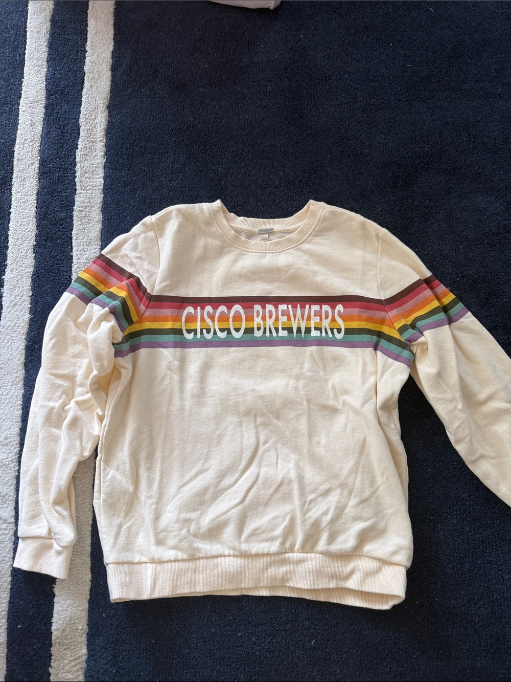 Cisco-Cream Pullover Sweatshirt with Rainbow Stripe